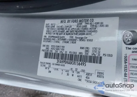 2012 Ford Fusion Se from USA, damaged, VIN 3FAHP0HA0CR156495